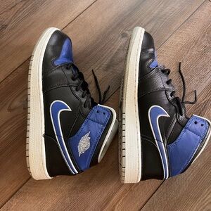 Nike Jordan1 Mid Black/Royal Basketball Shoes 554725-007 Kid 7Y/Women 8.5